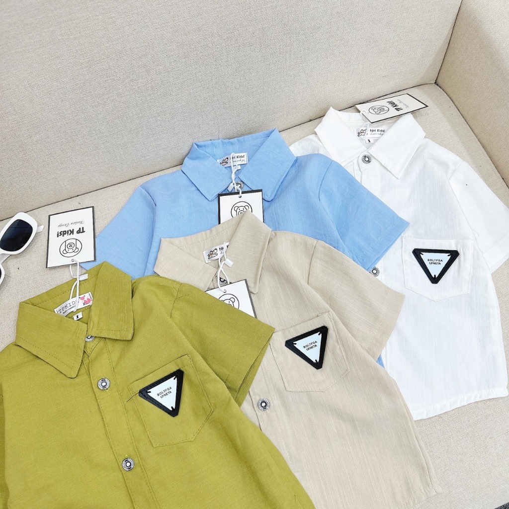 Áo sơmi đũi cộc tay BERNIE phong cách hàn quốc cho bé trai mặc đi học, đi chơi,TP KIDS