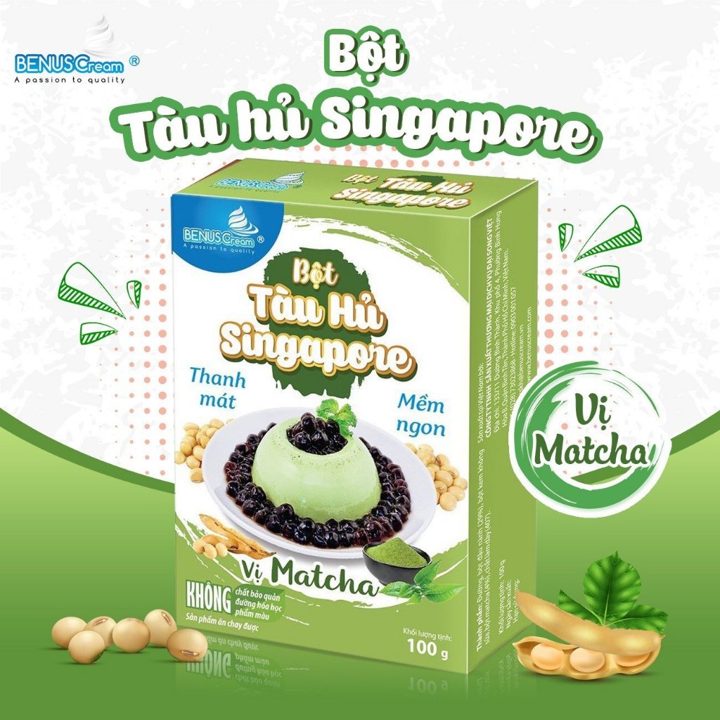 BỘT TÀU HỦ SINGAPORE VỊ MATCHA BENUSCREAM  Matcha Tofu Pudding Powder