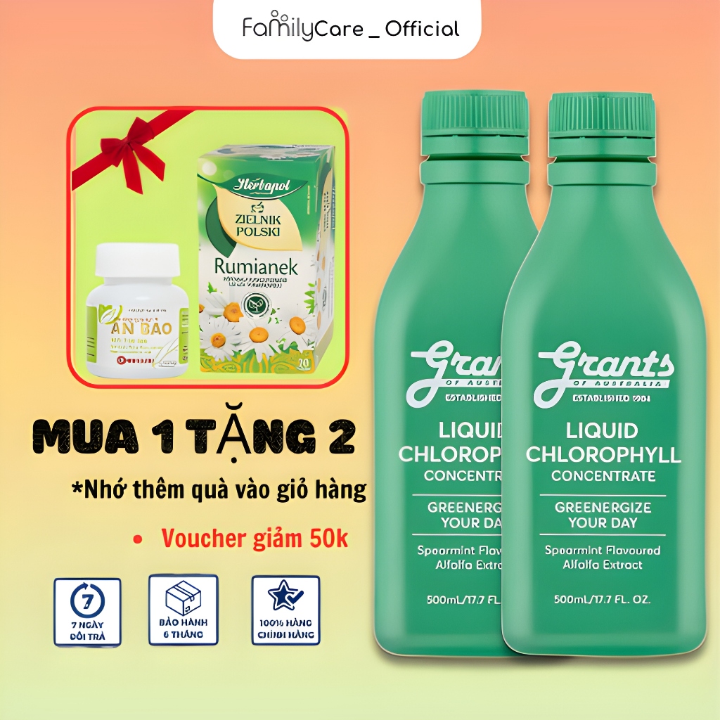 Combo 2 Nước Diệp Lục Cô Đặc Grants Liquid Chlorophyll Concentrate Làm Sáng Da Tăng Cường Sức Đề Kháng Thải Độc Gan 500m