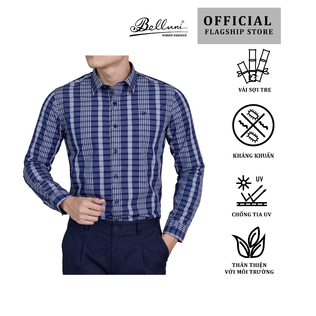 Áo sơ mi nam dài tay slimfit cao cấp BELLUNI vải sợi tre - ADS.BP.BE.1.BL