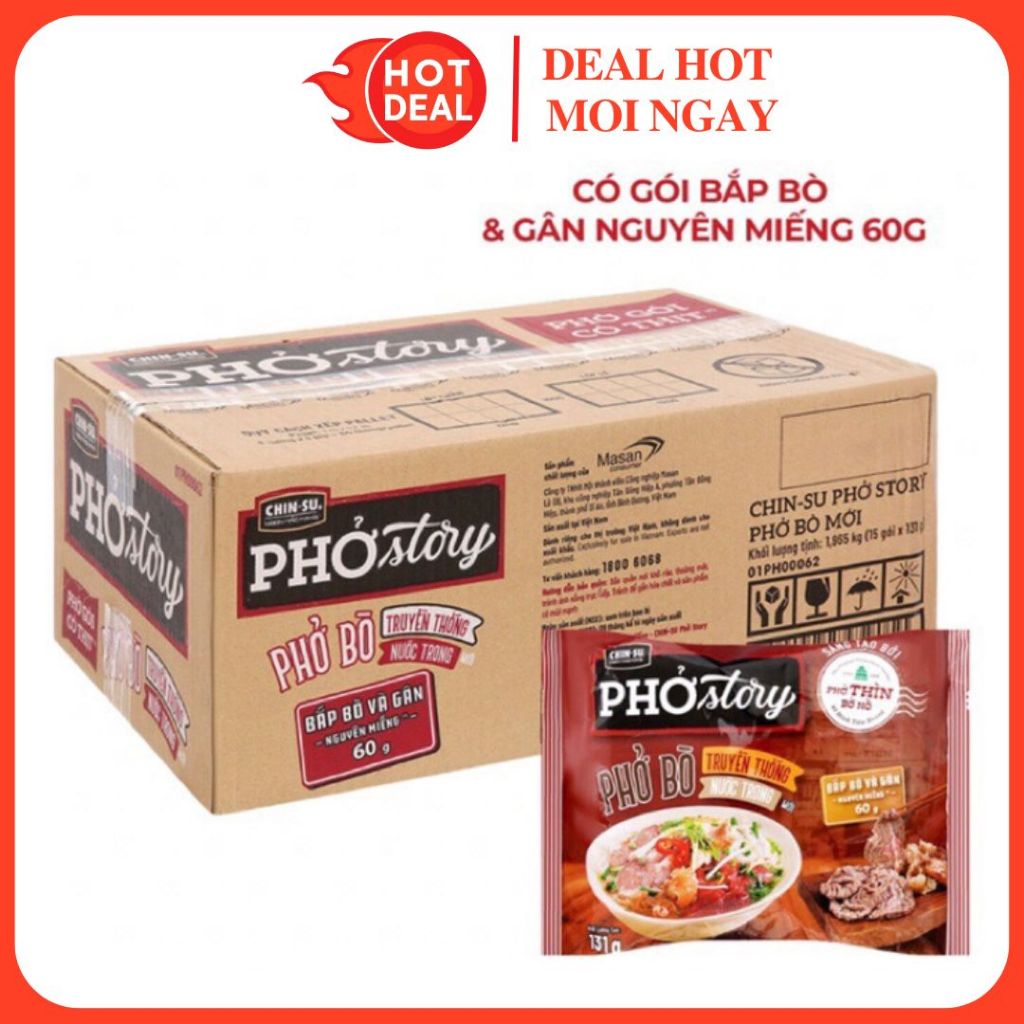 Thùng Phở Bò CHIN-SU Truyền Thống Nước Trong Phở Chinsu Story Gói To 131G