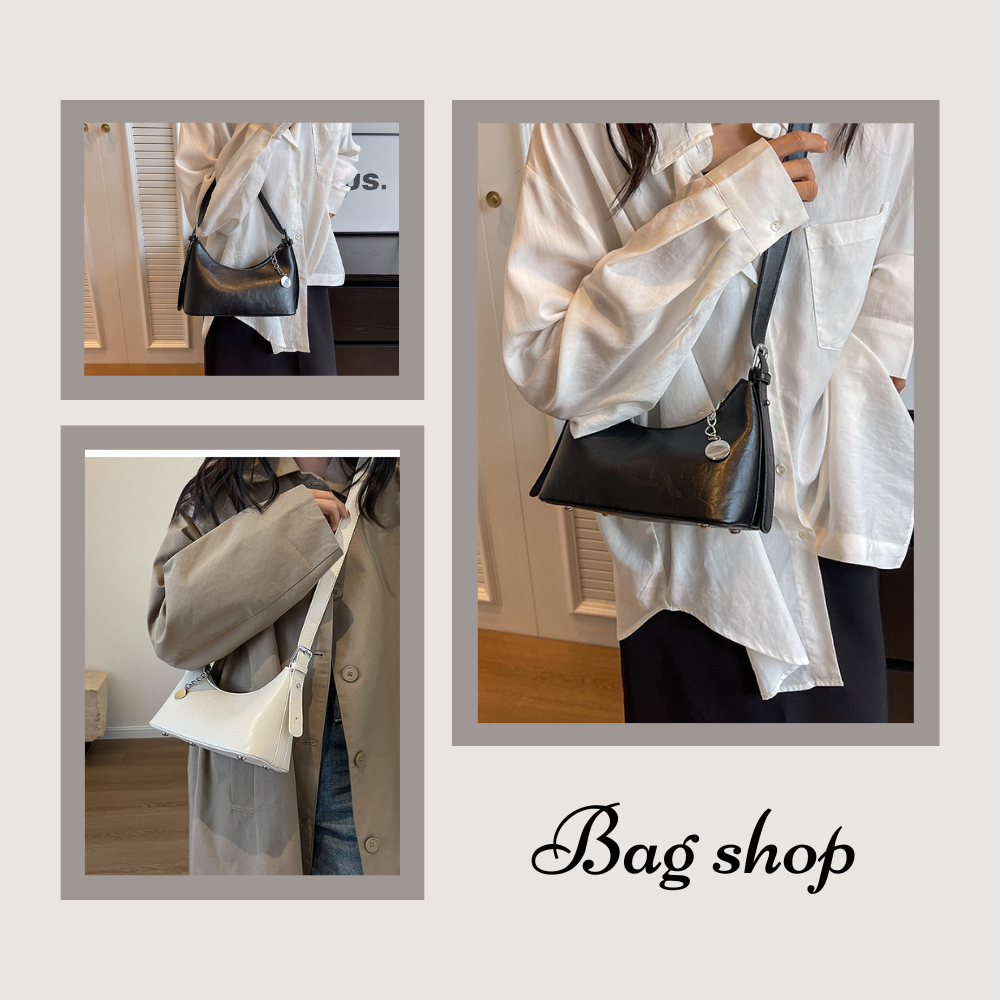 Túi xách nữ đeo vai da Pu 2 màu đen trắng  _ BUJI SHOP