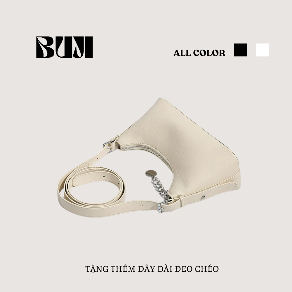 Túi xách nữ đeo vai da Pu 2 màu đen trắng  _ BUJI SHOP