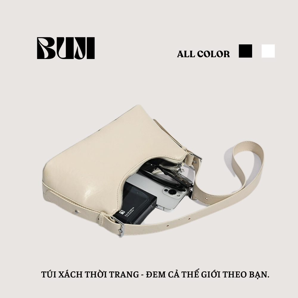 Túi xách nữ đeo vai da Pu 2 màu đen trắng  _ BUJI SHOP