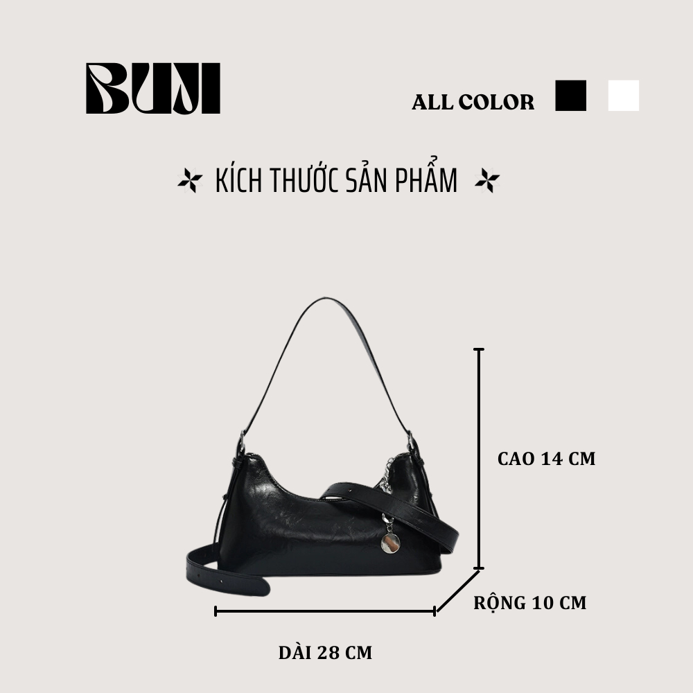 Túi xách nữ đeo vai da Pu 2 màu đen trắng  _ BUJI SHOP