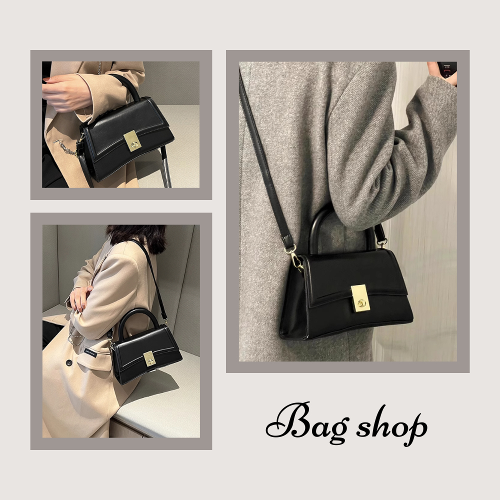 Túi xách nữ đeo chéo da mịn màu đen _ BUJI SHOP