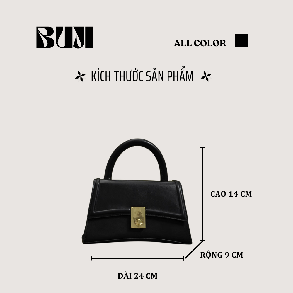 Túi xách nữ đeo chéo da mịn màu đen _ BUJI SHOP