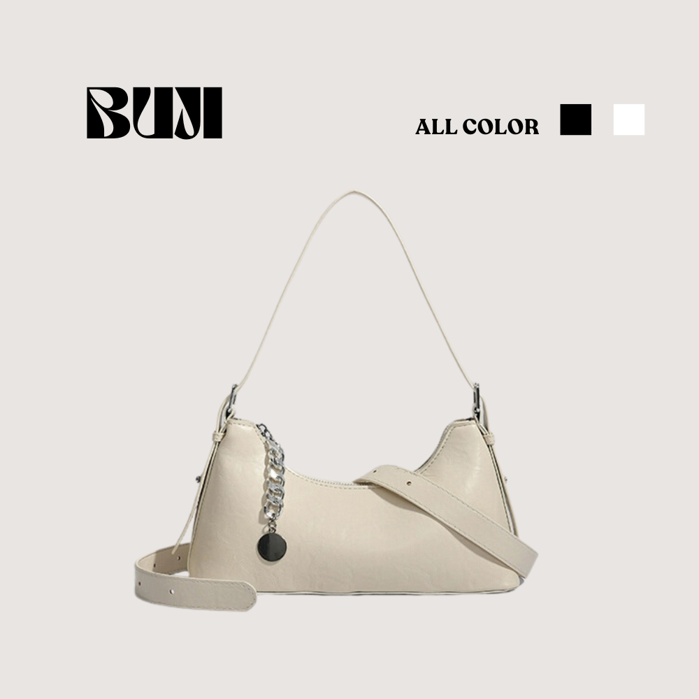 Túi xách nữ đeo vai da Pu 2 màu đen trắng  _ BUJI SHOP