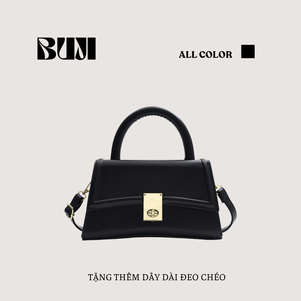 Túi xách nữ đeo chéo da mịn màu đen _ BUJI SHOP