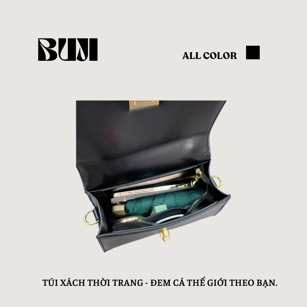 Túi xách nữ đeo chéo da mịn màu đen _ BUJI SHOP