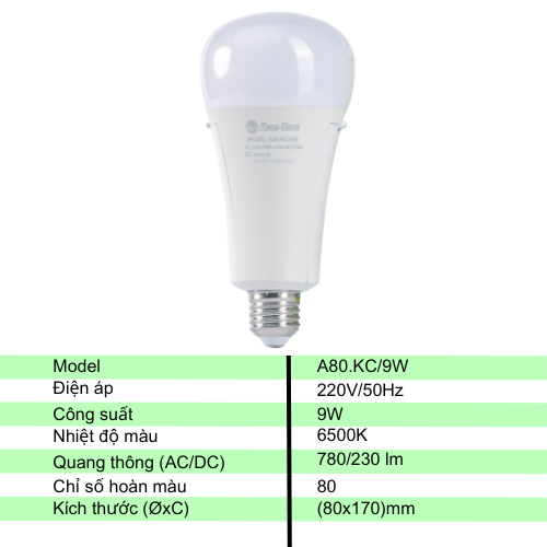 Đèn LED Bulb tích điện Rạng Đông Model A80.KC/9W sạc điện nhỏ, gọn, dễ dàng di chuyển hay mang theo