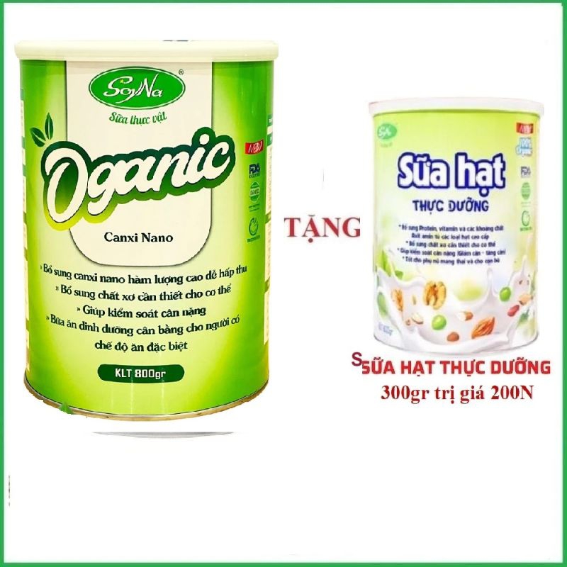 Sữa hạt Oganic Canxi Nano Soyna 800g chính hãng tặng kèm 1 hộp Sữa Hạt 300g