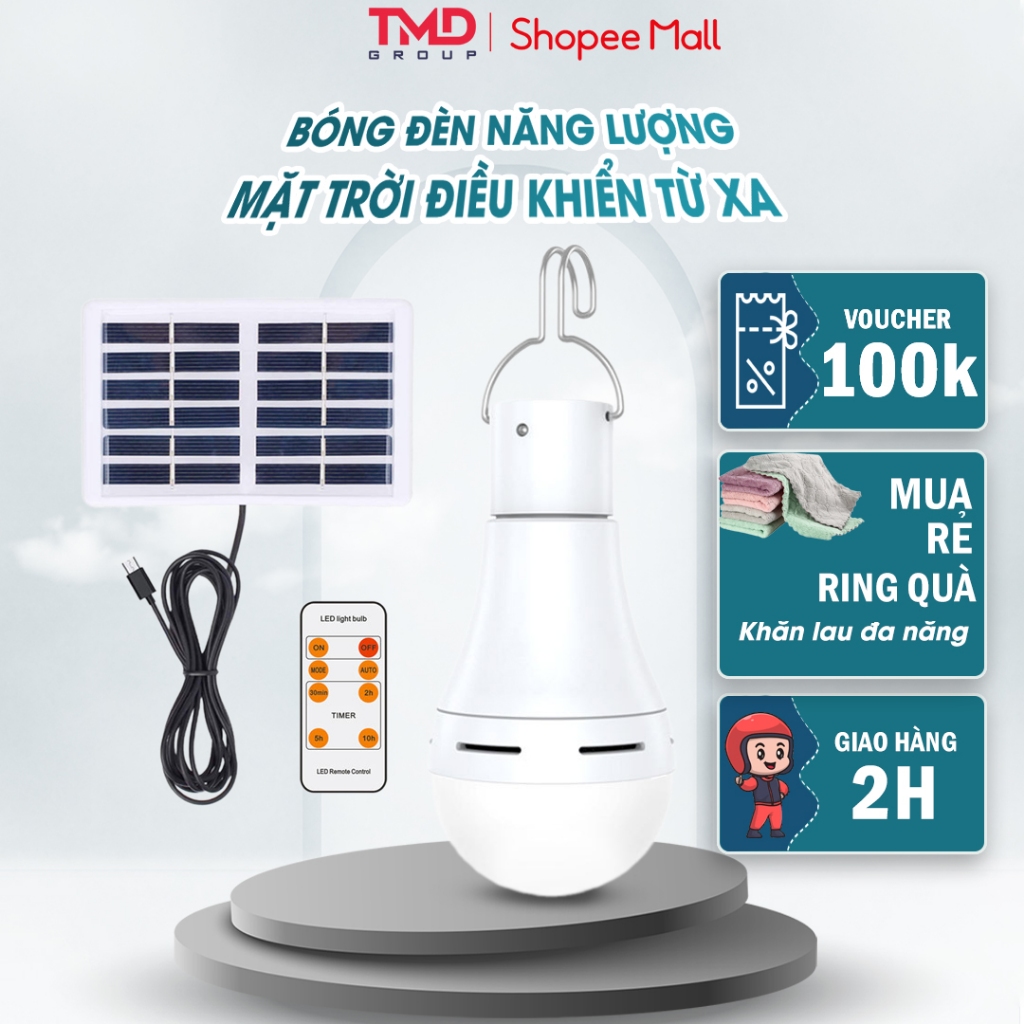 Bóng đèn led năng lượng mặt trời TMD GROUP tích điện, điều khiển từ xa - Sử dụng tới 22h, công suất 9w,7w