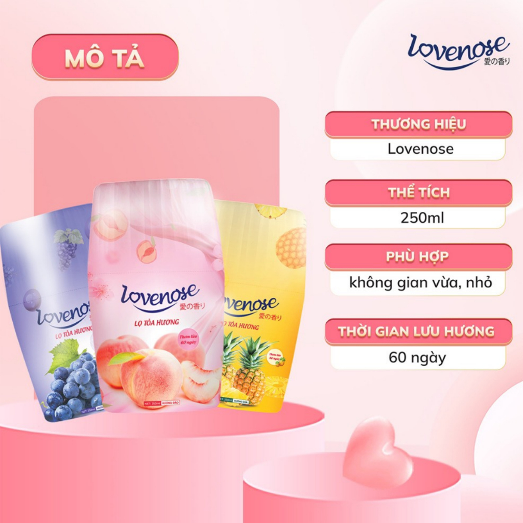 Lọ tỏa hương Lovenose dung tích 250 ml, lọ nước hoa thơm phòng khử mùi hương nho đào dứa