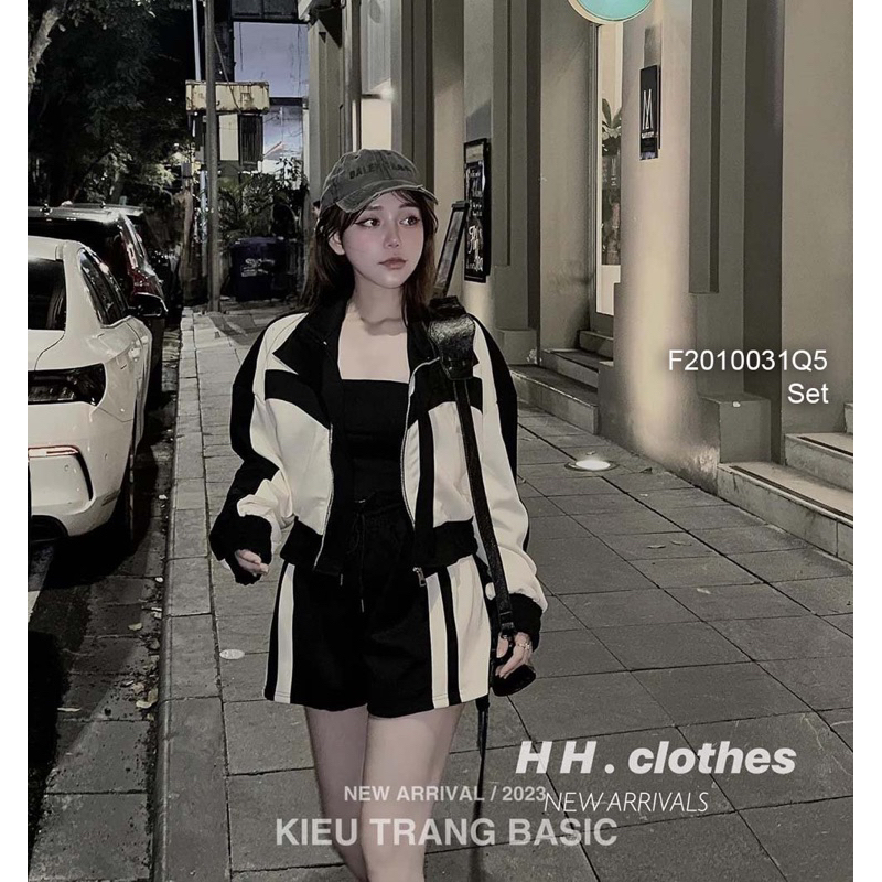 Set thể thao viền sọc áo khoác kéo khóa tay dài + quần short 1023 thaotranshop90 [kèm ảnh thật chụp sàn]