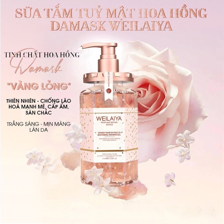 Sữa tắm trắng da cánh hoa hồng Damask Weilaiya Grand Rose Extracts Whitening Shower Gel 450ml