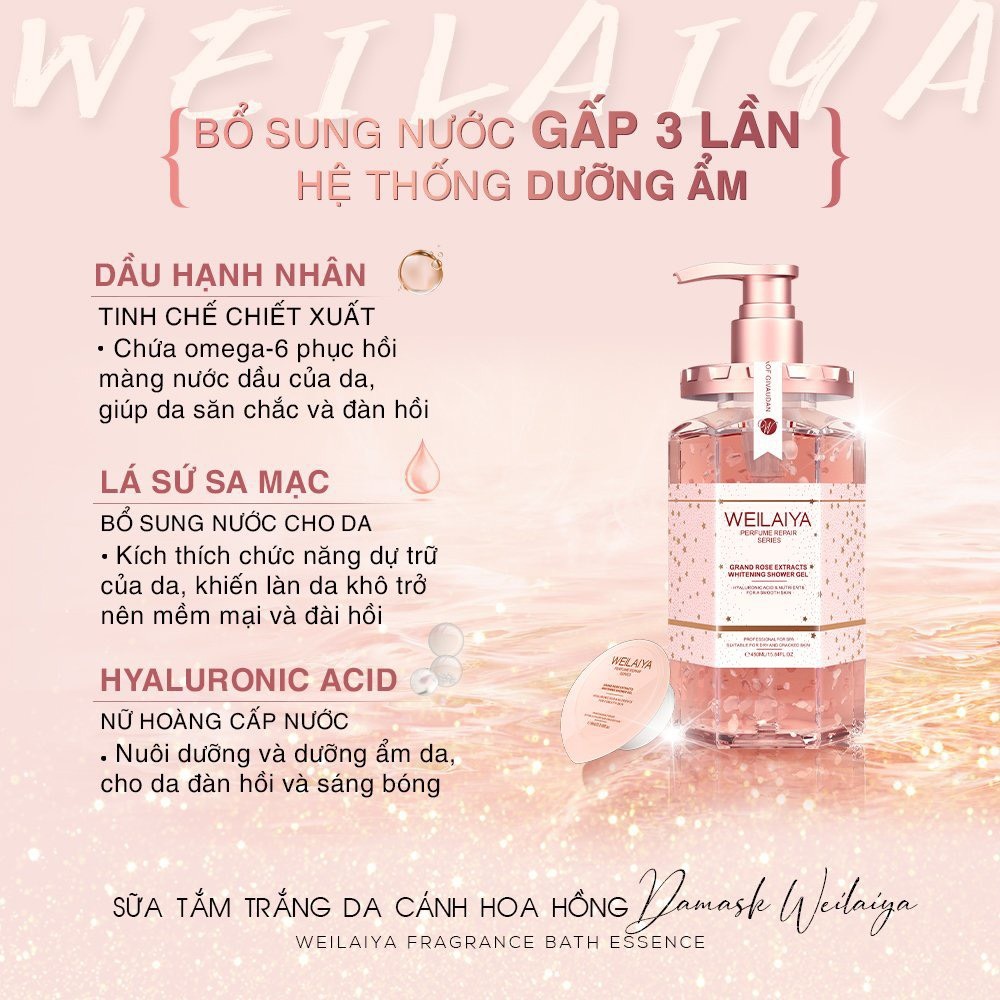 Sữa tắm trắng da cánh hoa hồng Damask Weilaiya Grand Rose Extracts Whitening Shower Gel 450ml