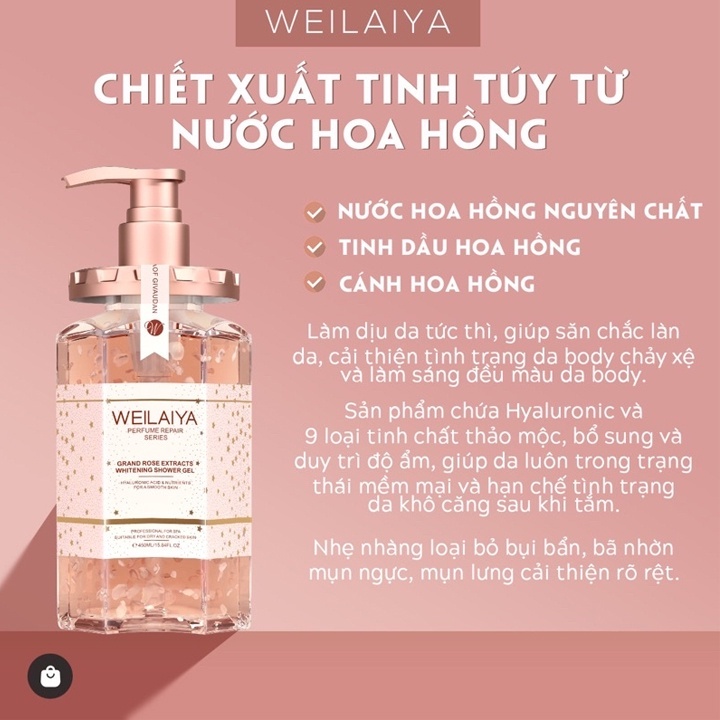 Sữa tắm trắng da cánh hoa hồng Damask Weilaiya Grand Rose Extracts Whitening Shower Gel 450ml