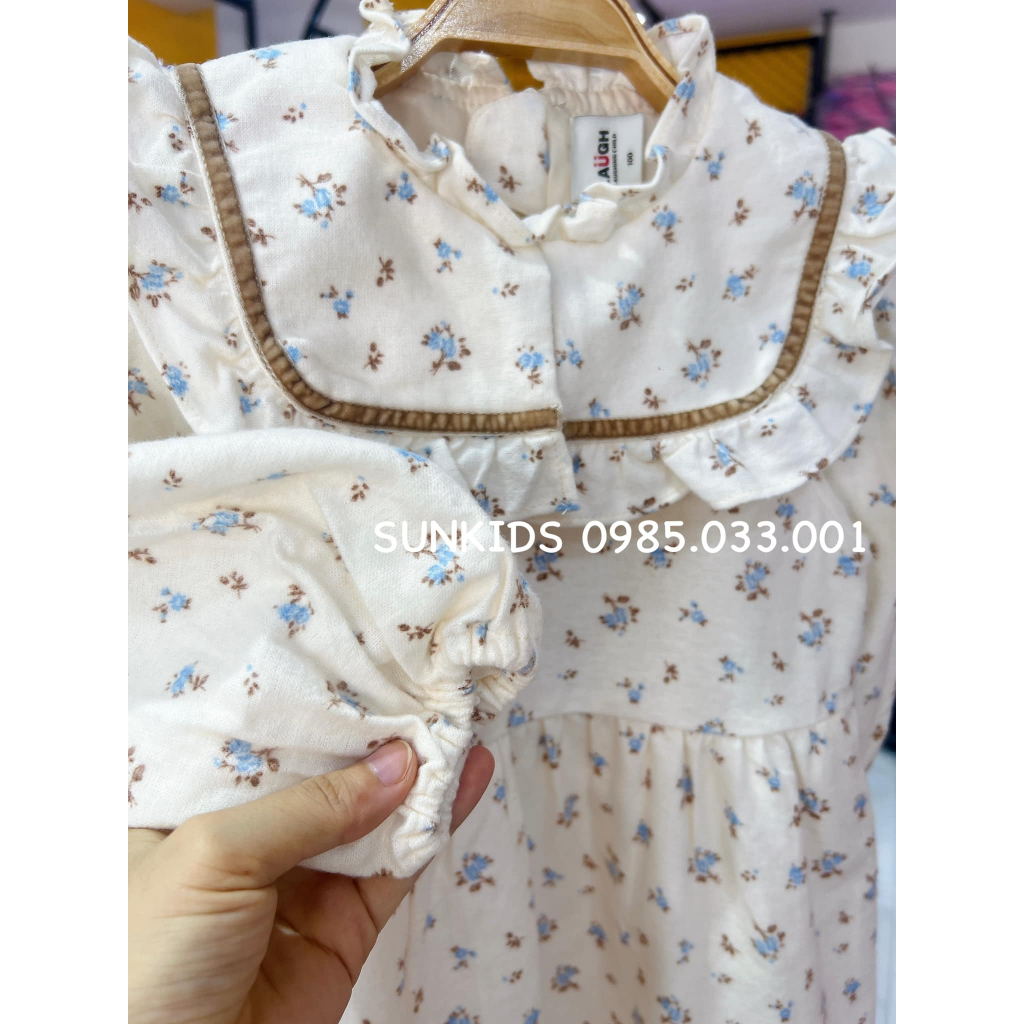 Váy bé gái baby doll Laughing hoa nhí xanh