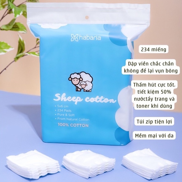 Bông tẩy trang cừu Habaria Sheep Cotton 234 miếng