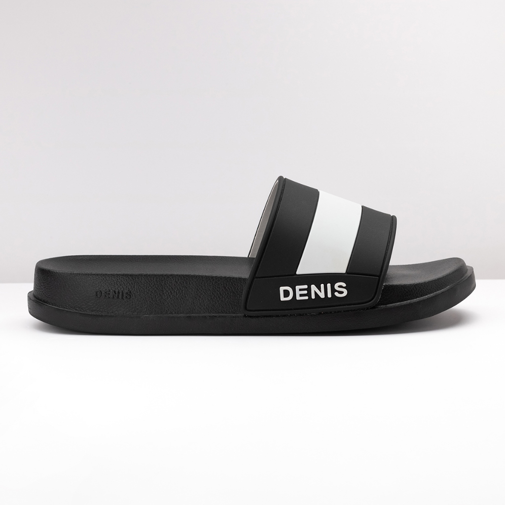 Dép quai ngang Denis Unisex Slipper SP08 đế PU quai PVC đen sọc trắng Ngoài trời