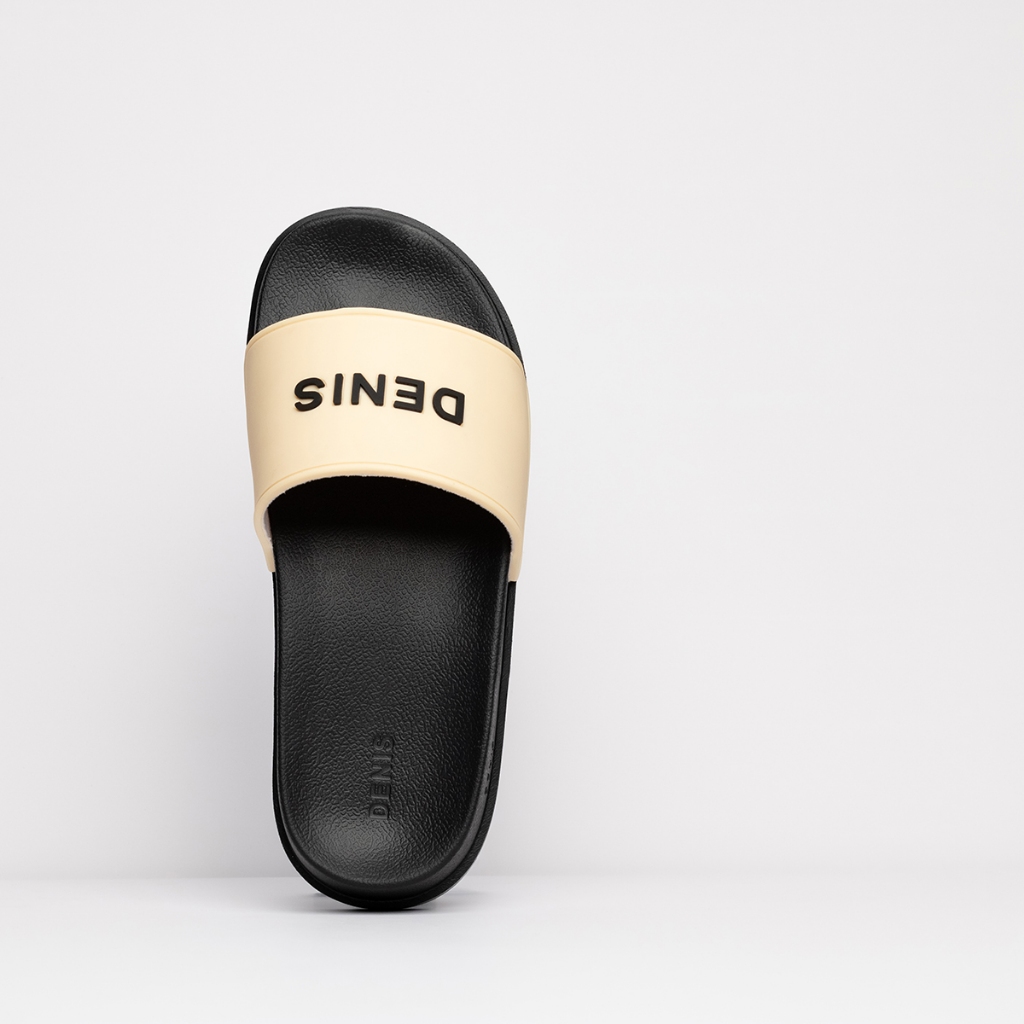 Dép quai ngang nam nữ Denis DN16 Unisex Slipper Màu trắng kem đế đen tính Ngoài trời