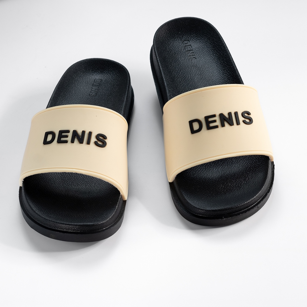 Dép quai ngang nam nữ Denis DN16 Unisex Slipper Màu trắng kem đế đen tính Ngoài trời