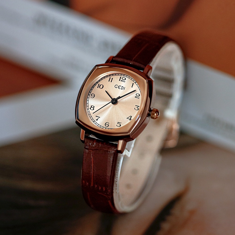 Đồng Hồ Nữ Gedi Mặt Vuông Dây Da Cao Cấp Phong Cách Retro Chống Nước Tốt Sang Chảnh Đồng Hồ Kim Nữ Đeo Tay GD03