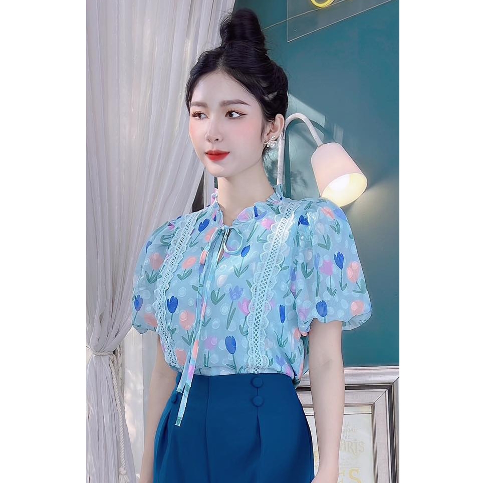 Áo sơ mi hoa công sở nữ tơ ép luxury CHUU A8225