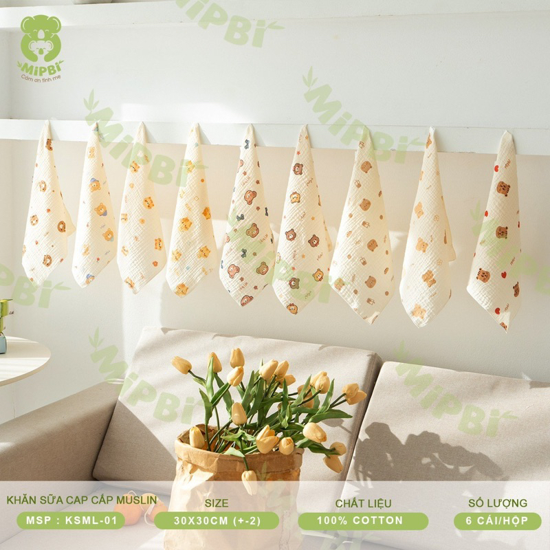Sét 6 khăn sữa cao cấp Muslin cho bé Mipbi KSML01