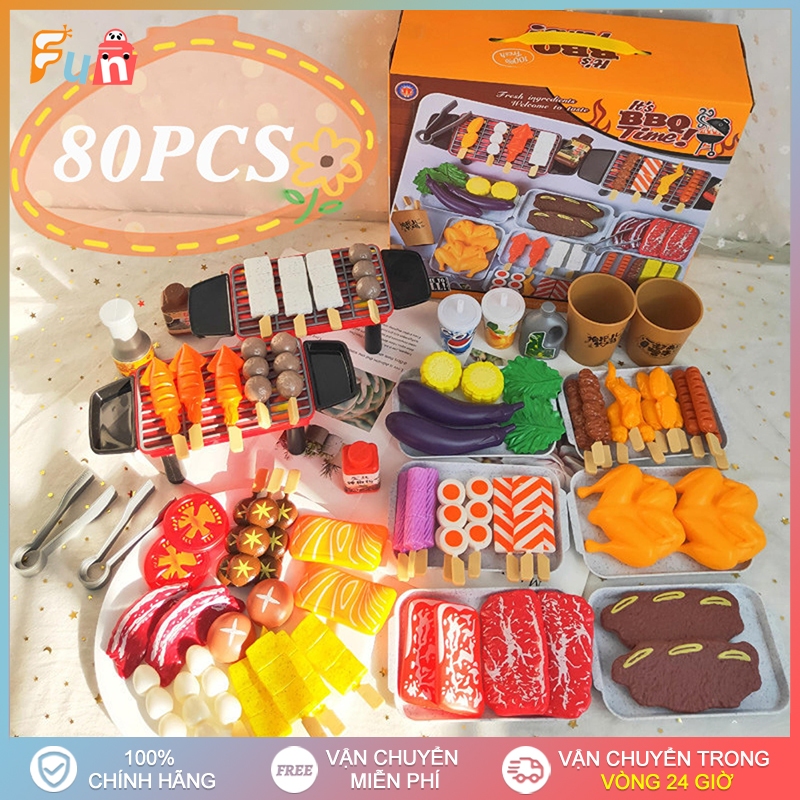 21/55/80 Bộ BBQ Bộ Đồ Chơi Dụng Cụ Nấu Ăn Đồ Chơi Mô Phỏng Nấu Ăn Thực Phẩm Thịt Nướng Đồ Chơi Trẻ Em