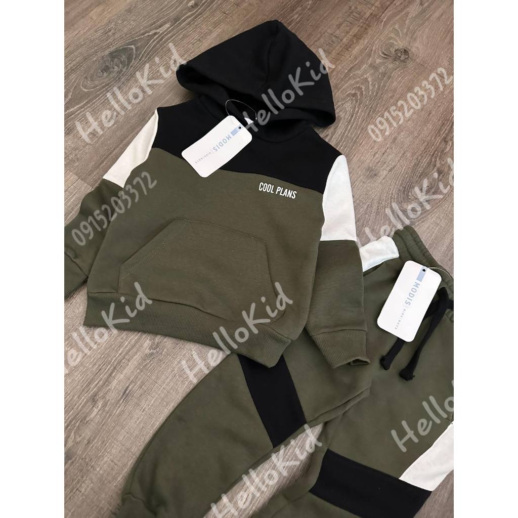 Bộ nỉ phối màu rêu modis cho bé