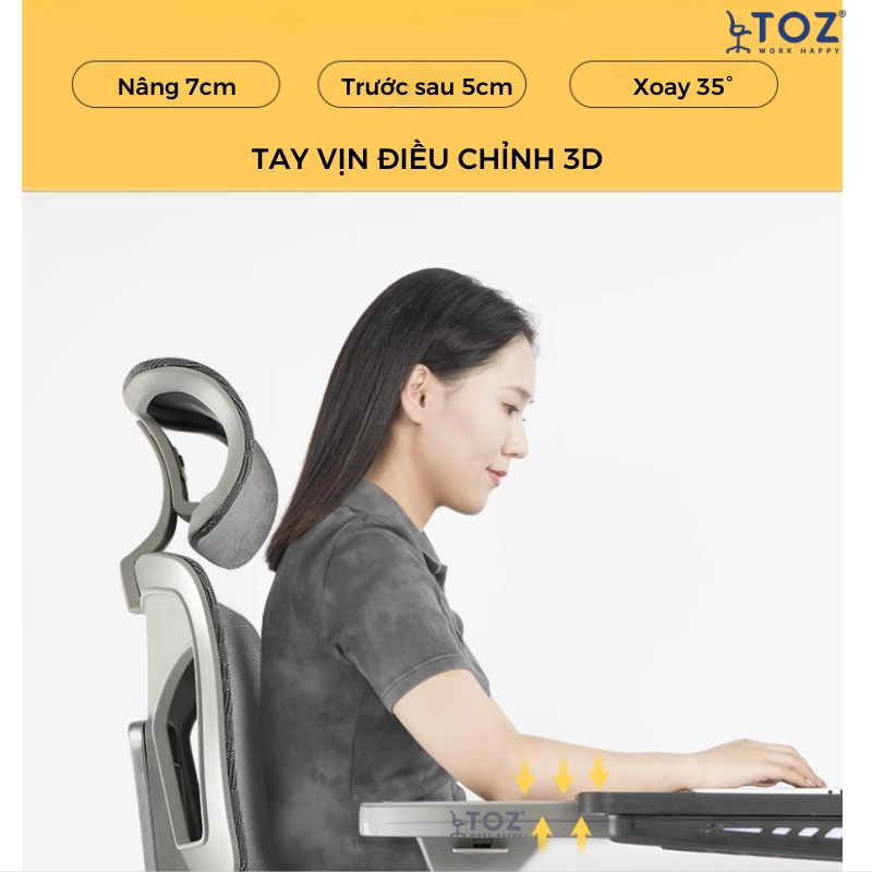 Ghế công thái học Ergonomic Aiden A2288. Ghế văn phòng có đỡ chân tựa đầu và điều chỉnh tay vịn