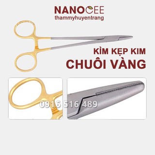 Dụng Cụ Bấm Mí Nhấn Mí Cắt Mý Chuẩn Y Khoa: Kìm Kẹp Kim + Kéo Cắt Chỉ Chuôi Vàng