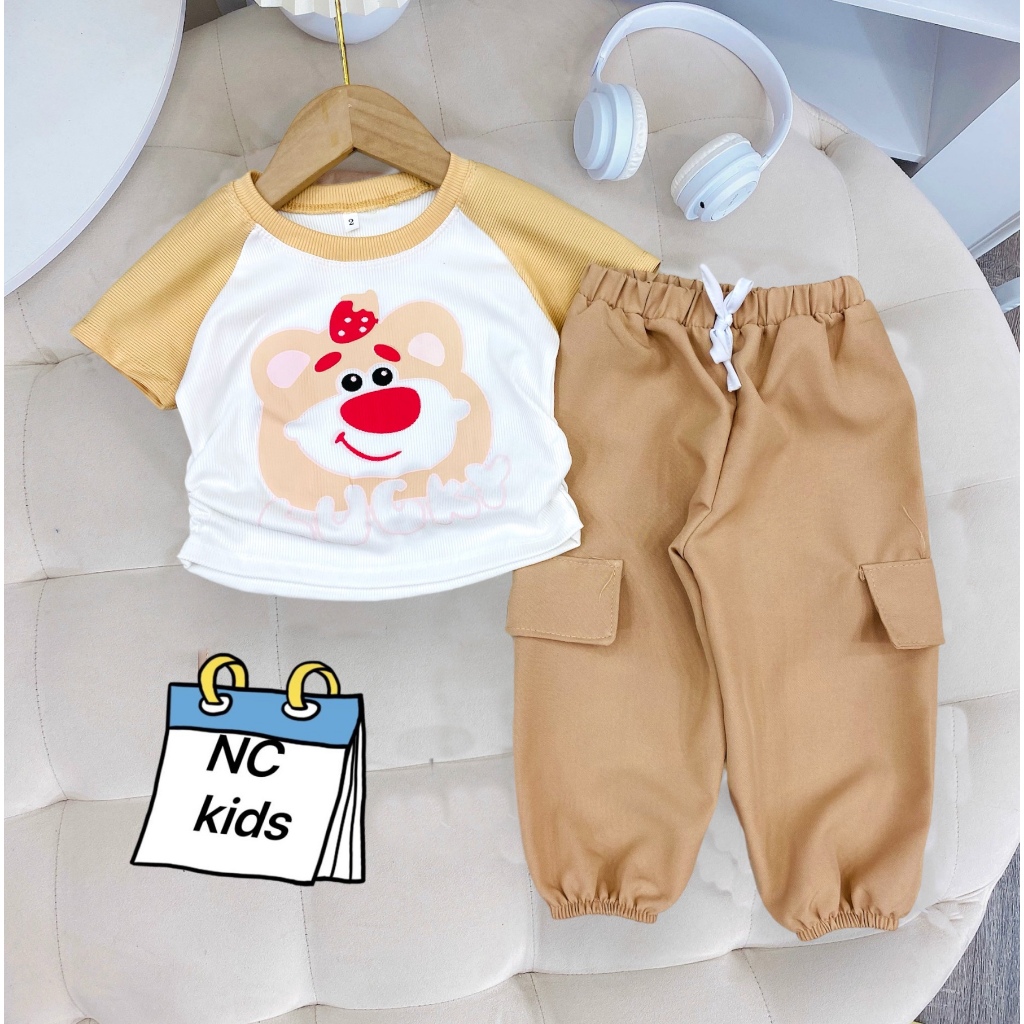 Set áo tay ngắn vải gân tăm , quần dài siêu cute siêu nhẹ và mát, thấm hút mồ hôi, thích hợp mặc đi học, đi chơi