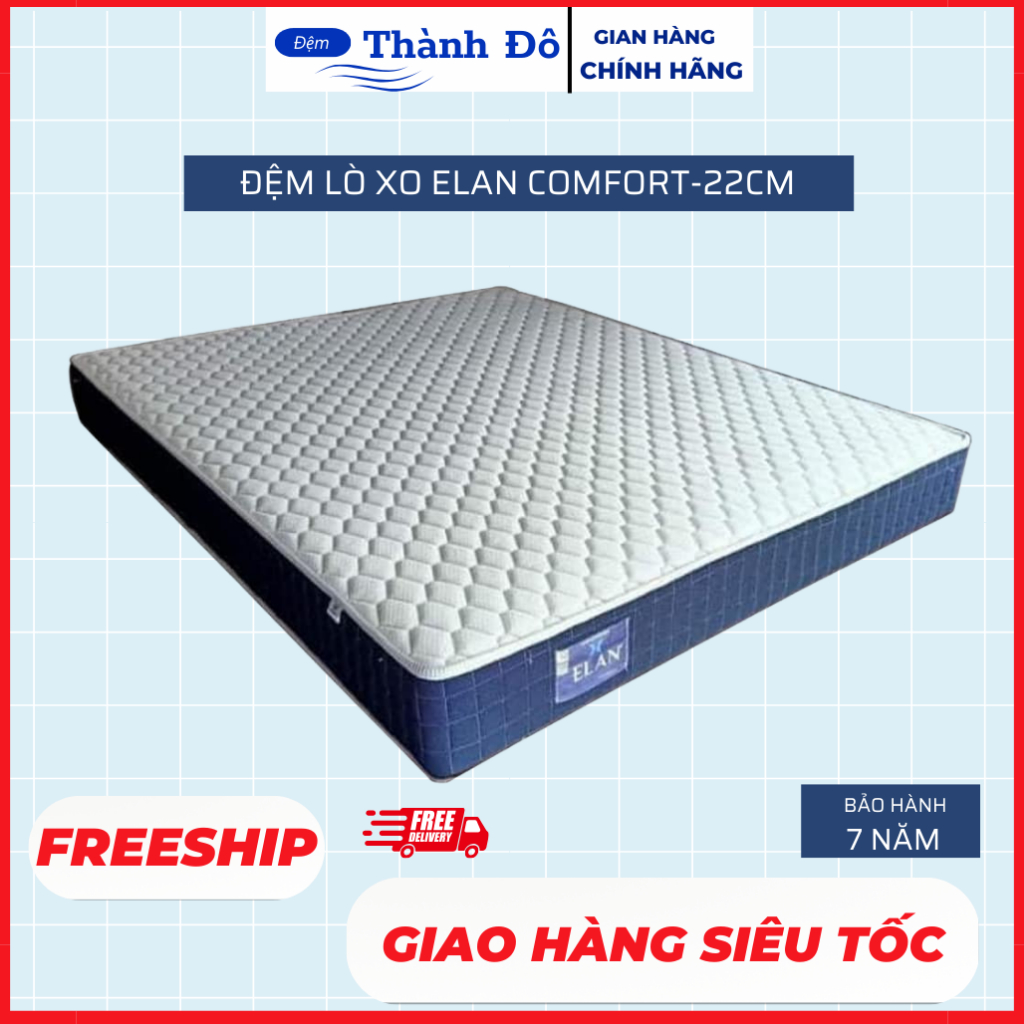 Đệm lò xo cao cấp Chính hãng Elan, Dày 23cm, có độ bền cao và hình thức sang trọng, bảo hành 7 năm