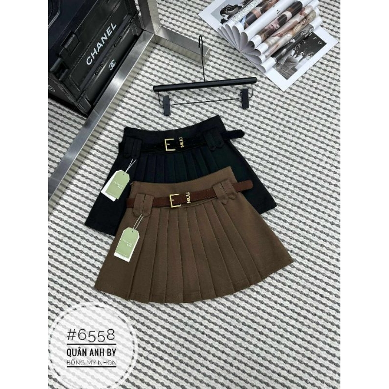 Chân váy xếp ly dạ kèm đai hàng QC