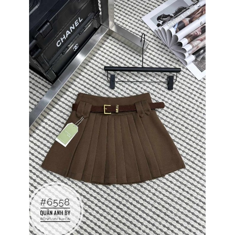 Chân váy xếp ly dạ kèm đai hàng QC