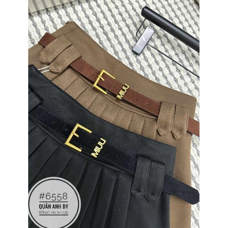 Chân váy xếp ly dạ kèm đai hàng QC