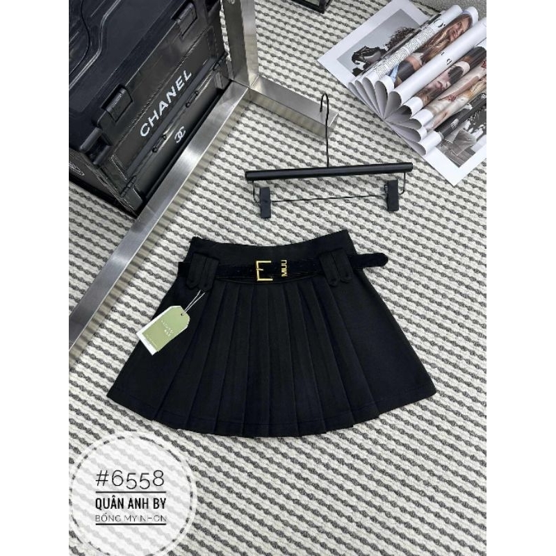 Chân váy xếp ly dạ kèm đai hàng QC