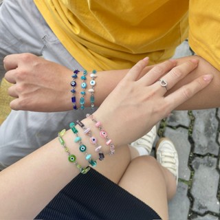  MaCherie Vòng tay unisex l Lắc tay unisex Mắt Quỷ Evil Eye thủy tinh kết hợp hạt cườm mã não và inox không gỉ 