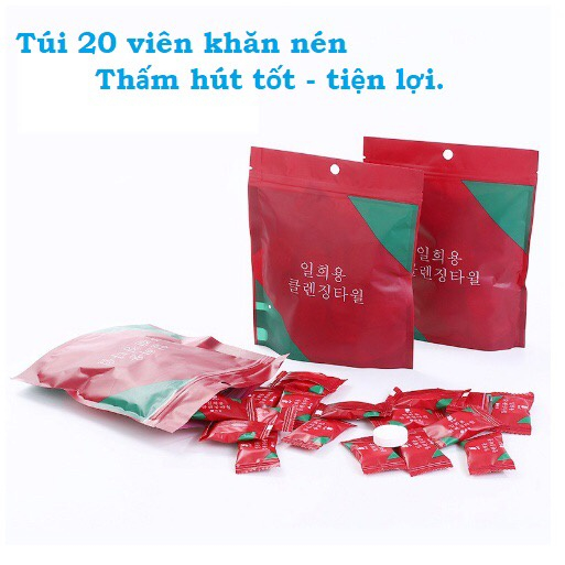 Túi 20 Khăn Nén Đỏ Hình Tròn, Khăn Nén Du Lịch, Công Tác Đa Năng, Tiện Dụng
