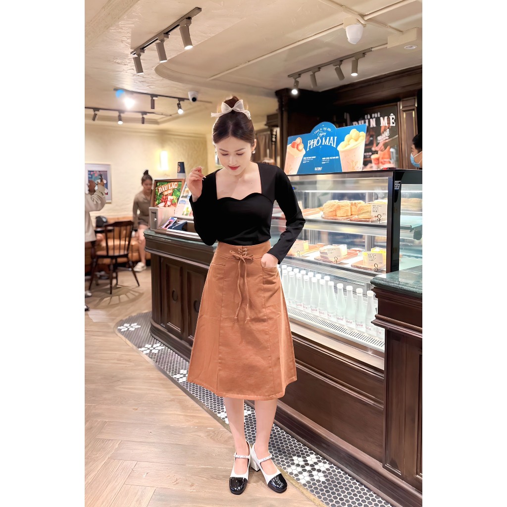 Chân váy kaki dài dáng chữ A thơi trang cao cấp ms-140