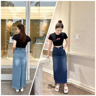 Chân váy jeans dài chữ A thời trang cao cấp ms-138