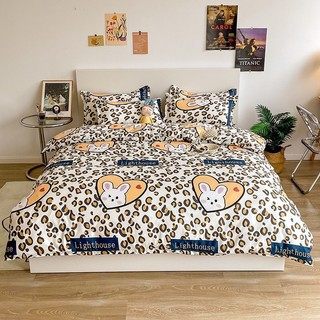 Bộ chăn ga gối Cotton Poly Lidaco thỏ tim vàng