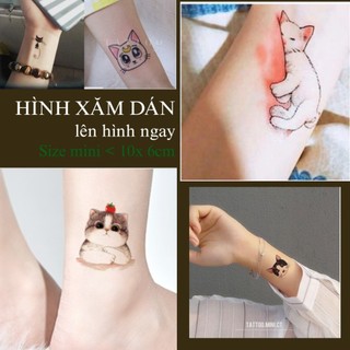 Hình xăm dán mèo cute, mèo thần tài, linh miêu.Xăm dán tatoo tạm thời BST mèo mini size <10x6cm, không chống nước