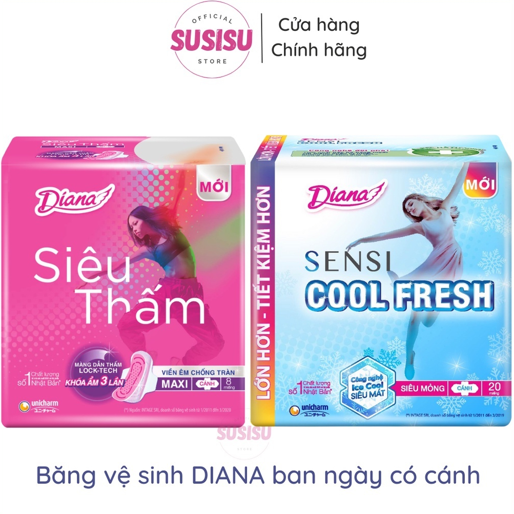 Băng vệ sinh DIANA ban ngày siêu mỏng có cánh Sensi Cool Fresh/BVS Dia