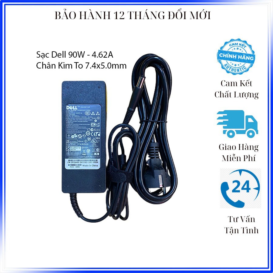Sạc Laptop Dell 19.5V 4.62A Chân Kim To 3542 3543 3521 3757 7537 5447 5448 5547 5548 E7240 E7250 E6420 New Zin 100%