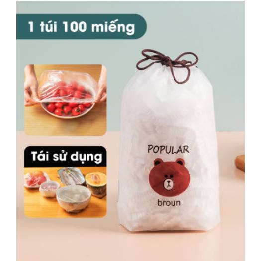 Màng bọc thực phẩm co giãn siêu dai có chun hình túi gấu set 100 chiếc