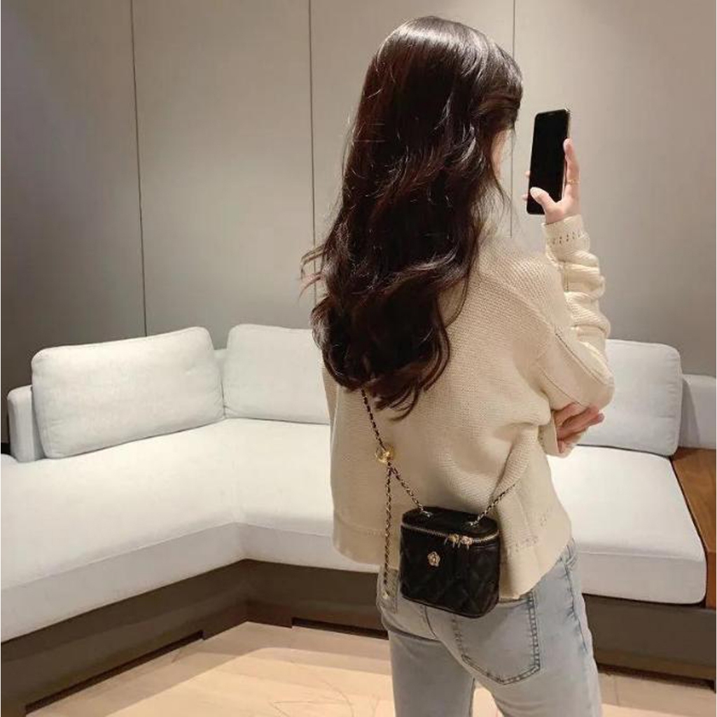 Túi xách nữ đẹp túi mini đeo chéo Bag.thanhthu hoạ tiết gắn Hoa dễ thương 810